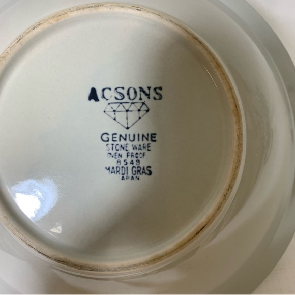 VINTAGE Acsons Doral Japan Mardis Gras Daisy Genuine Stoneware 10" Serving Bowl - Picture 5 of 12